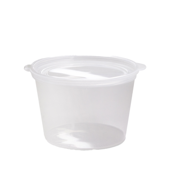 Clear Sauce Cup with Hinged Lids  - Polyethylene Terephthalate (PET), 70ml
